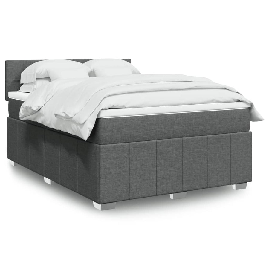 Boxspring met matras stof donkergrijs 140x200 cm