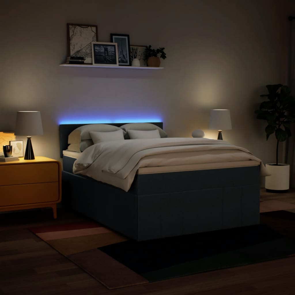 Boxspring met matras stof blauw 140x200 cm