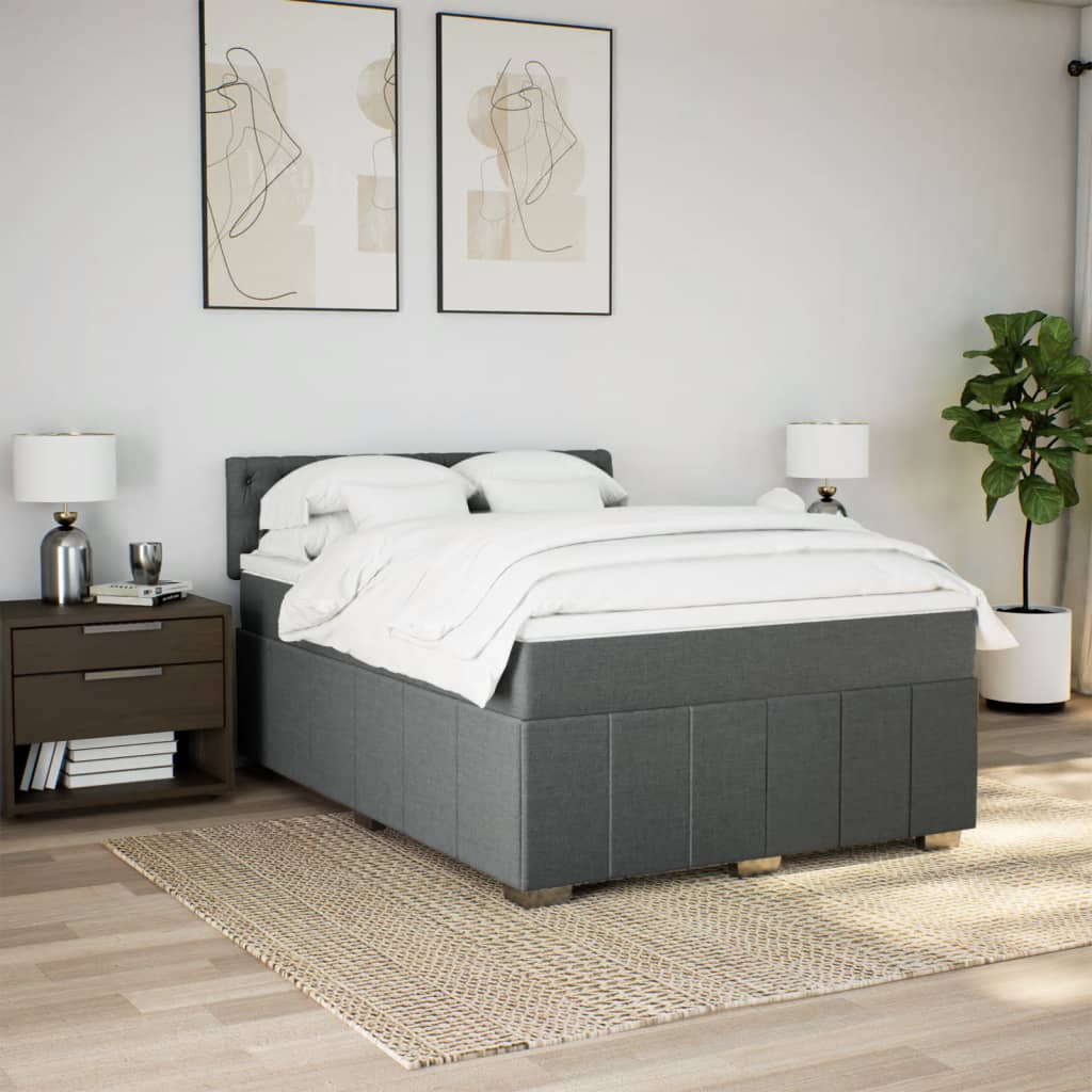 Boxspring met matras stof donkergrijs 140x200 cm
