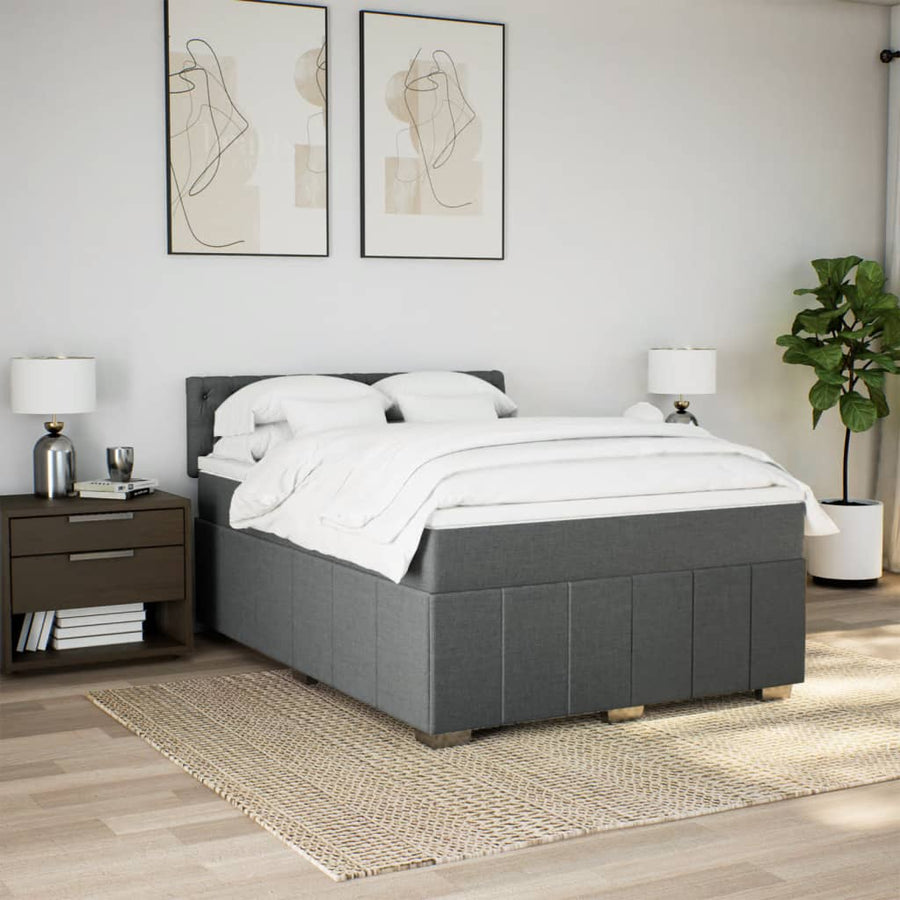 Boxspring met matras stof donkergrijs 140x200 cm