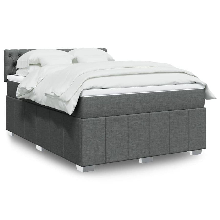 Boxspring met matras stof donkergrijs 140x200 cm