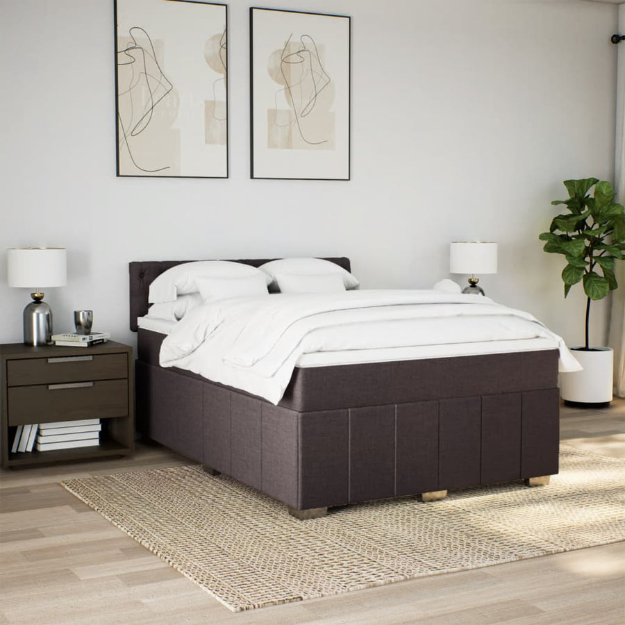 Boxspring met matras stof donkerbruin 140x200 cm