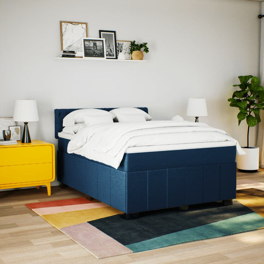 Boxspring met matras stof blauw 140x200 cm
