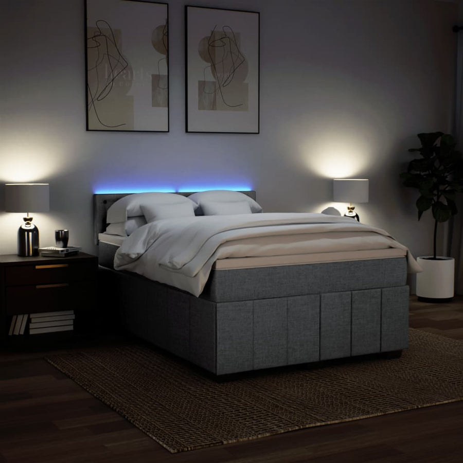 Boxspring met matras stof lichtgrijs 140x200 cm