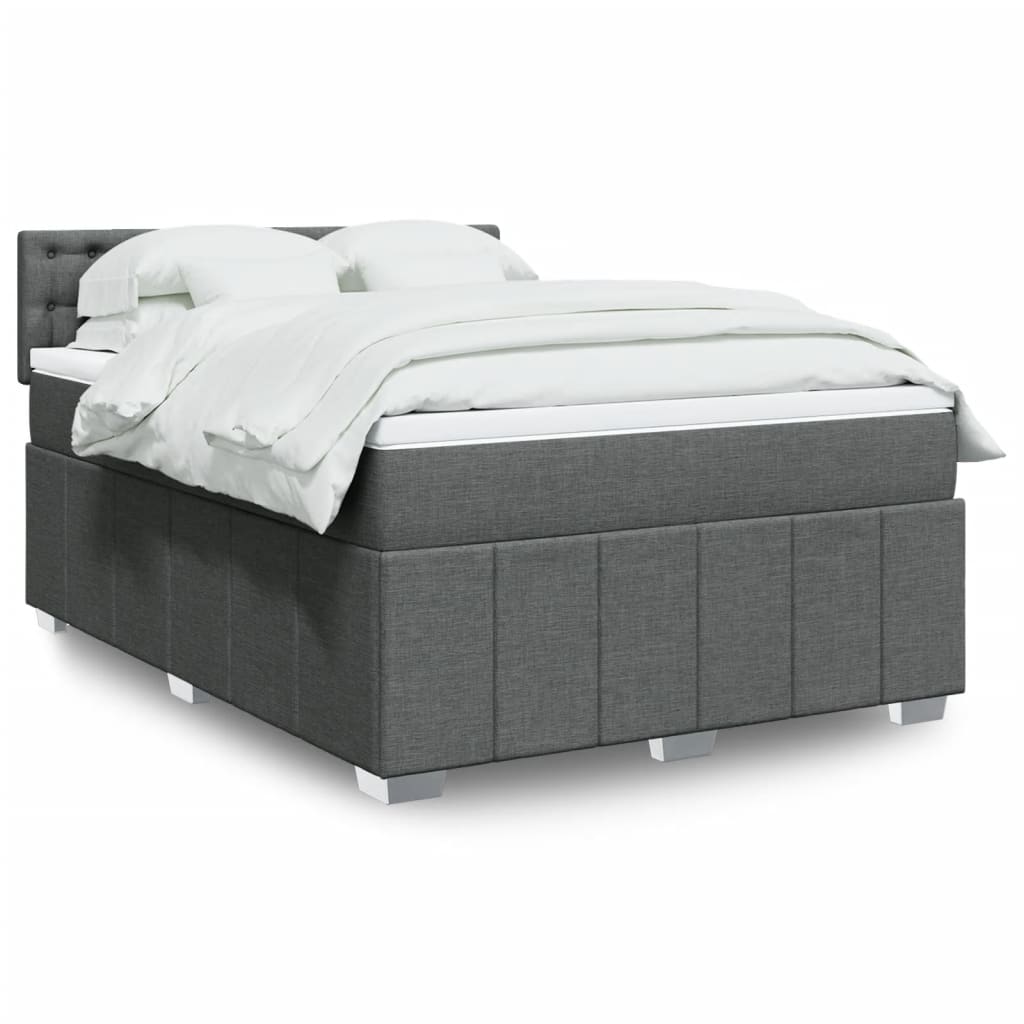Boxspring met matras stof donkergrijs 140x200 cm