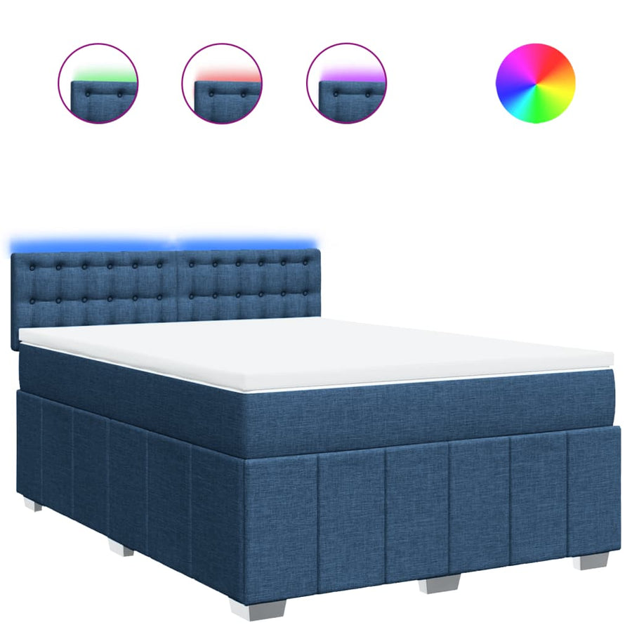 Boxspring met matras stof blauw 140x200 cm