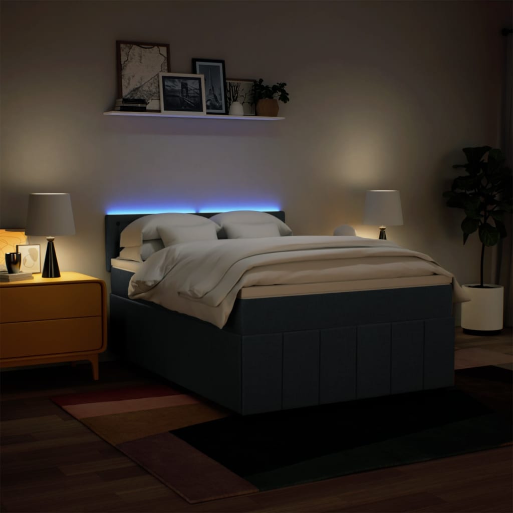 Boxspring met matras stof blauw 140x200 cm