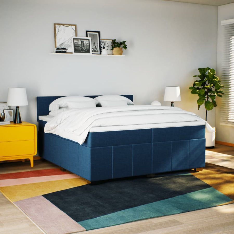 Boxspring met matras stof blauw 200x200 cm