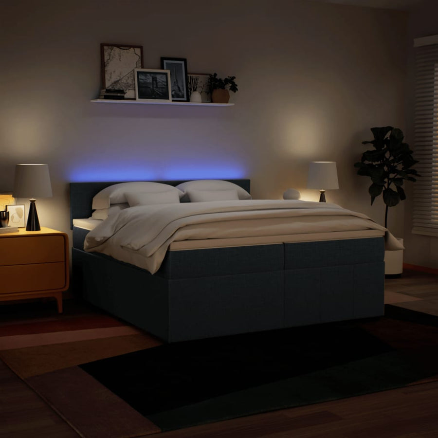Boxspring met matras stof blauw 200x200 cm