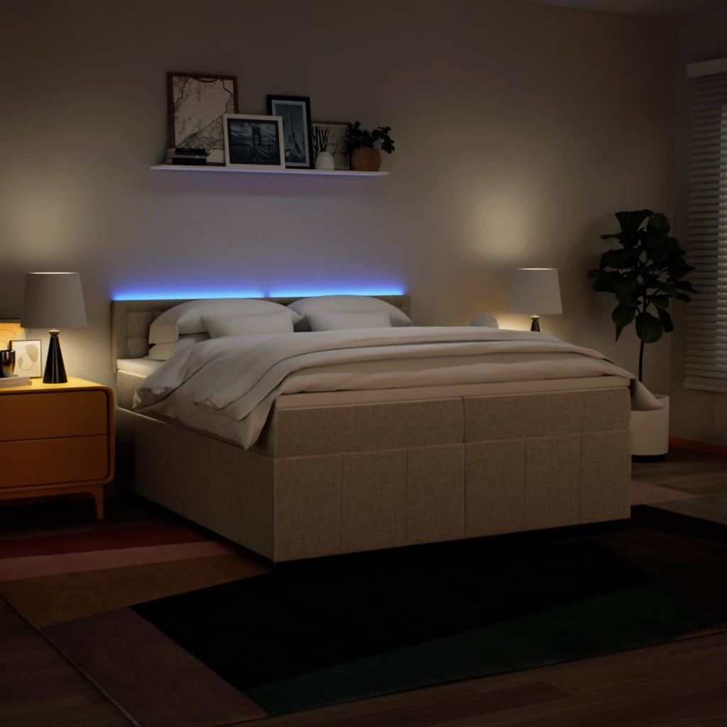 Boxspring met matras stof crèmekleurig 200x200 cm