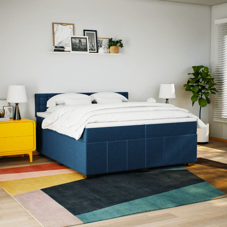 Boxspring met matras stof blauw 200x200 cm