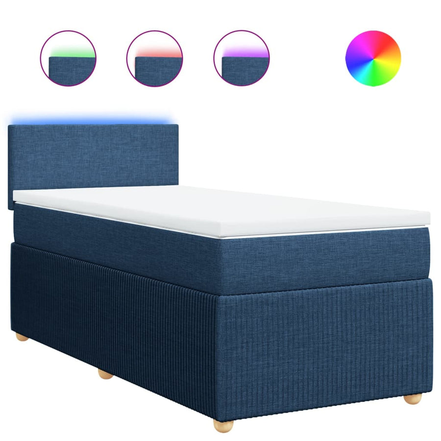 Boxspring met matras stof blauw 90x190 cm