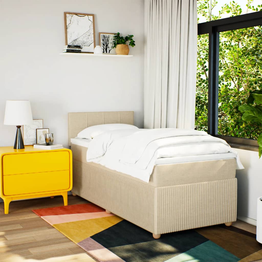 Boxspring met matras stof crèmekleurig 90x190 cm