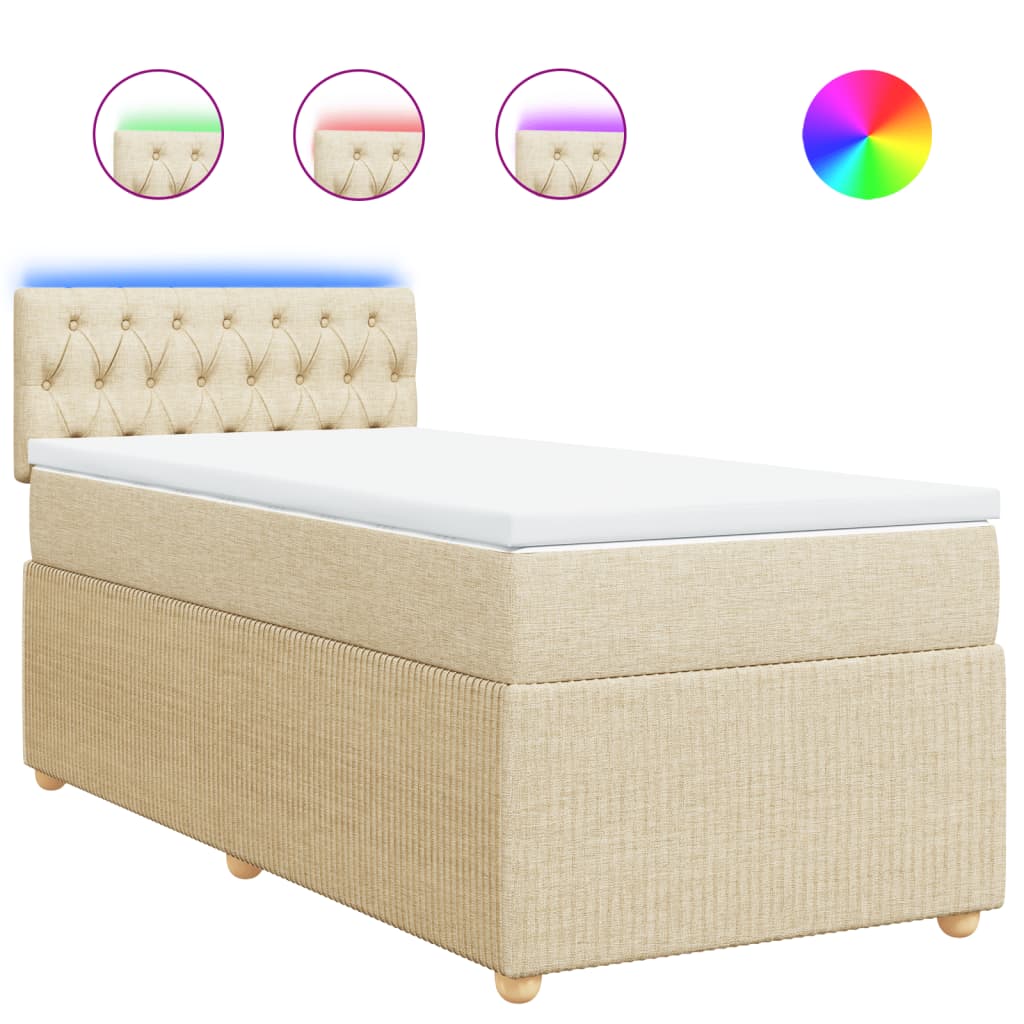 Boxspring met matras stof crèmekleurig 90x190 cm