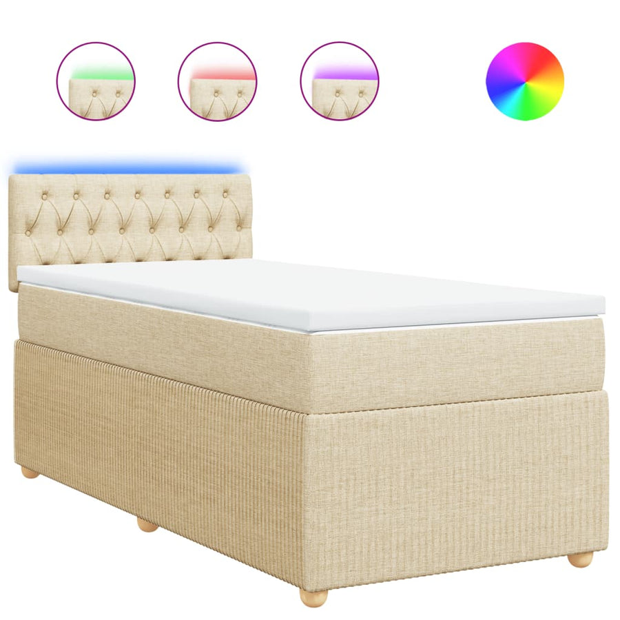 Boxspring met matras stof crèmekleurig 90x190 cm