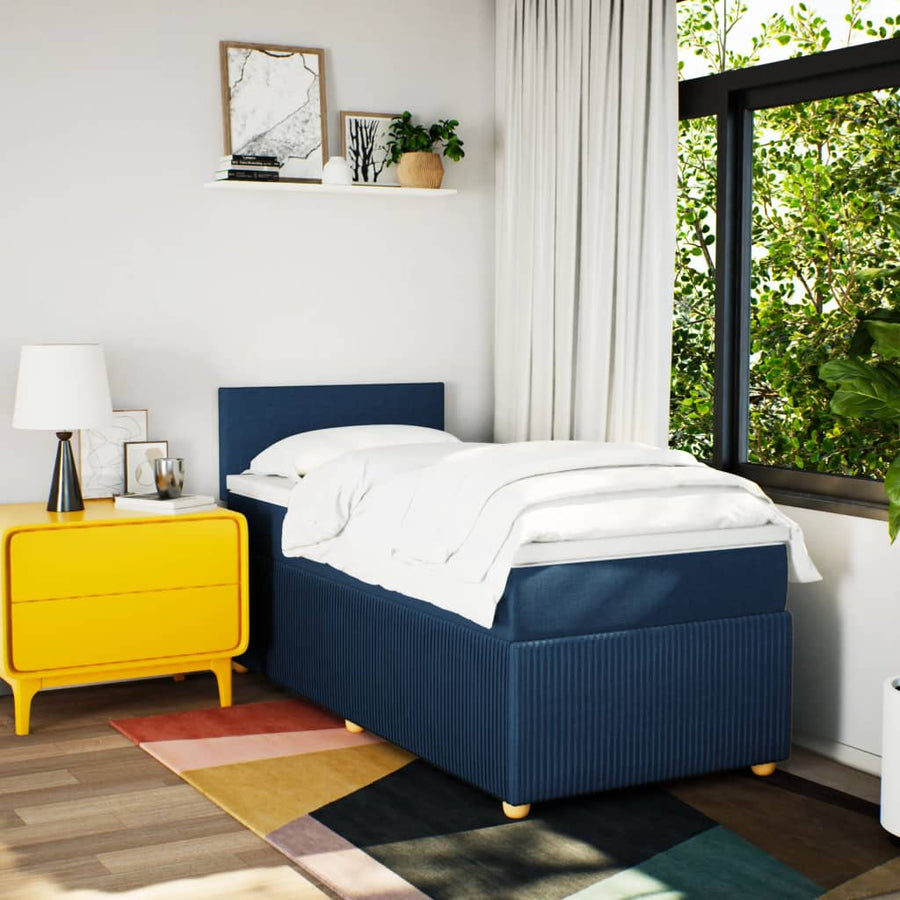 Boxspring met matras stof blauw 90x200 cm