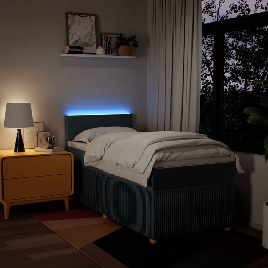 Boxspring met matras stof blauw 90x200 cm