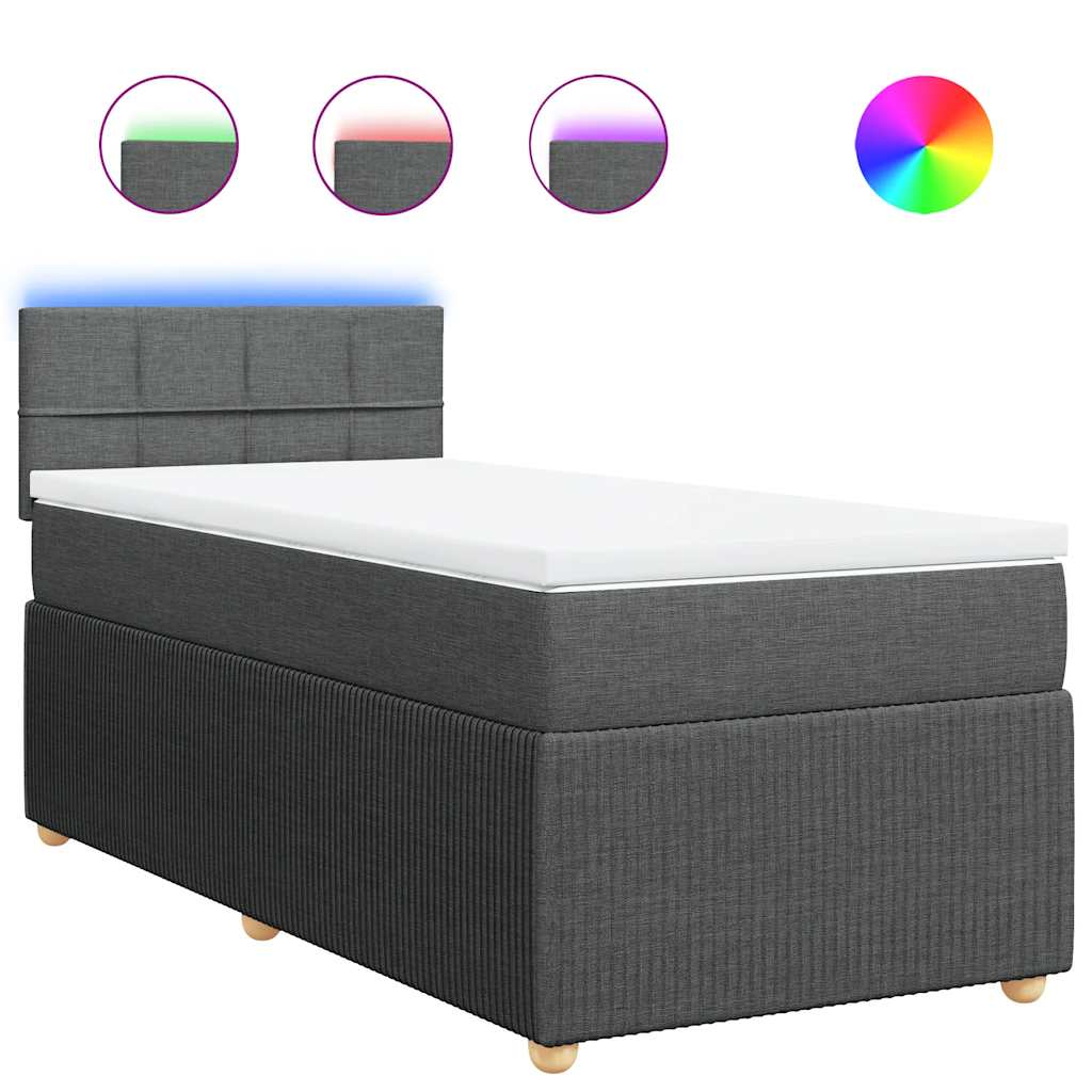Boxspring met matras stof donkergrijs 90x200 cm