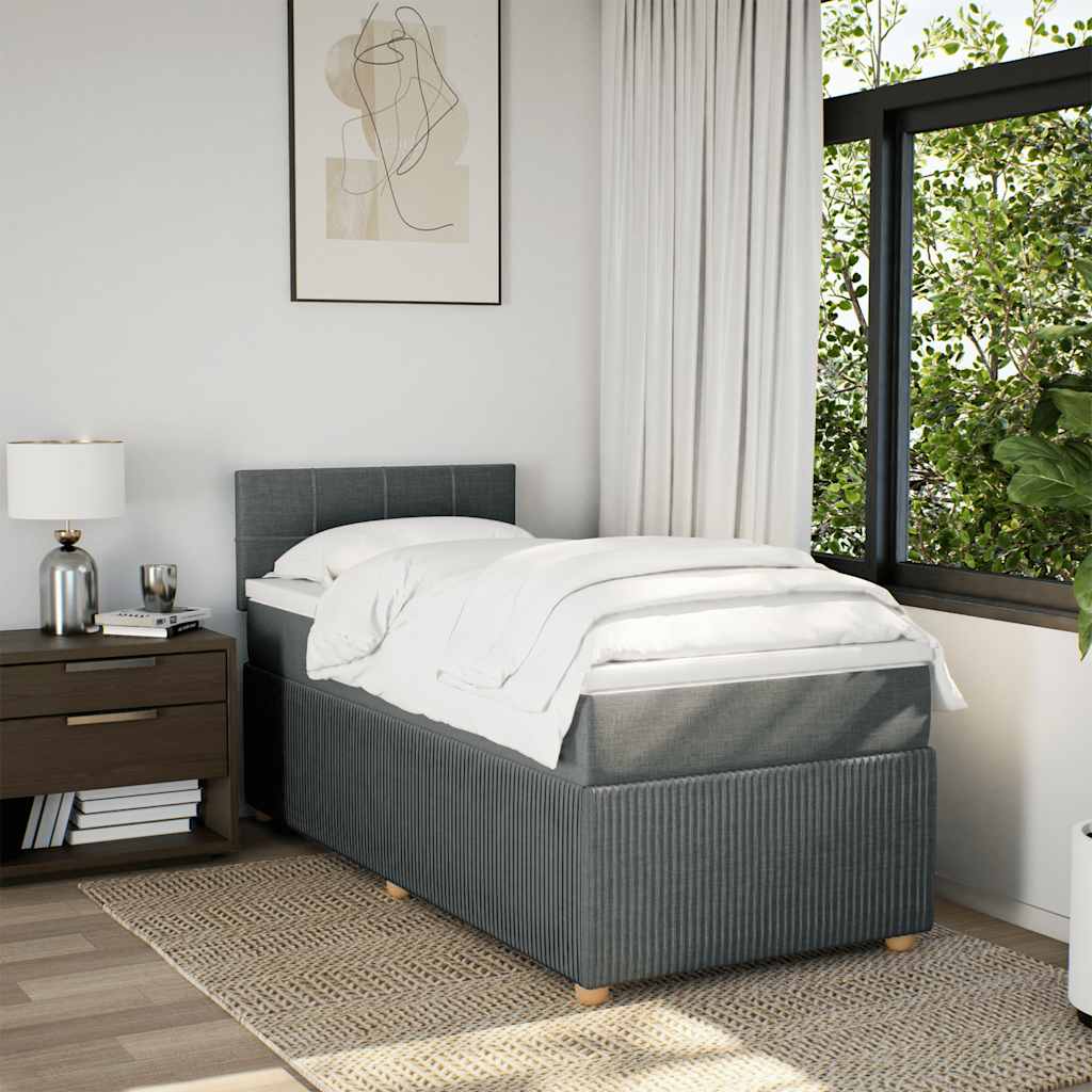 Boxspring met matras stof donkergrijs 90x200 cm