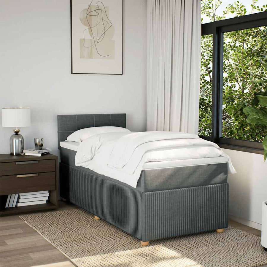 Boxspring met matras stof donkergrijs 90x200 cm