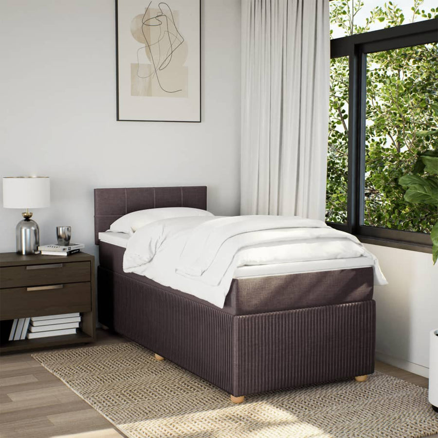 Boxspring met matras stof donkerbruin 90x200 cm