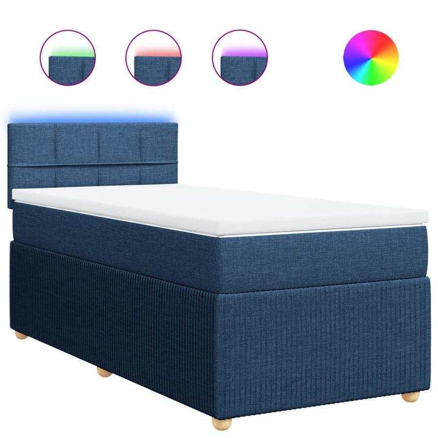 Boxspring met matras stof blauw 90x200 cm