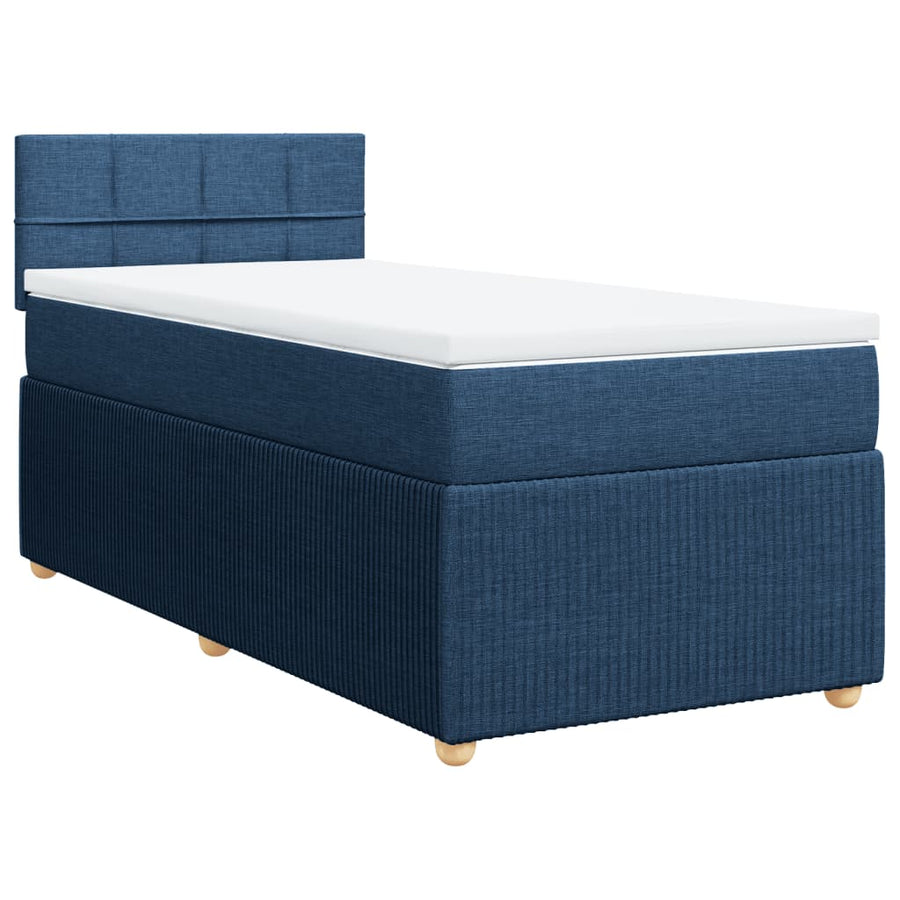 Boxspring met matras stof blauw 90x200 cm