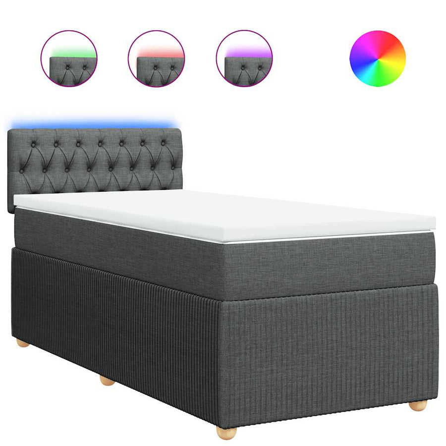 Boxspring met matras stof donkergrijs 90x200 cm