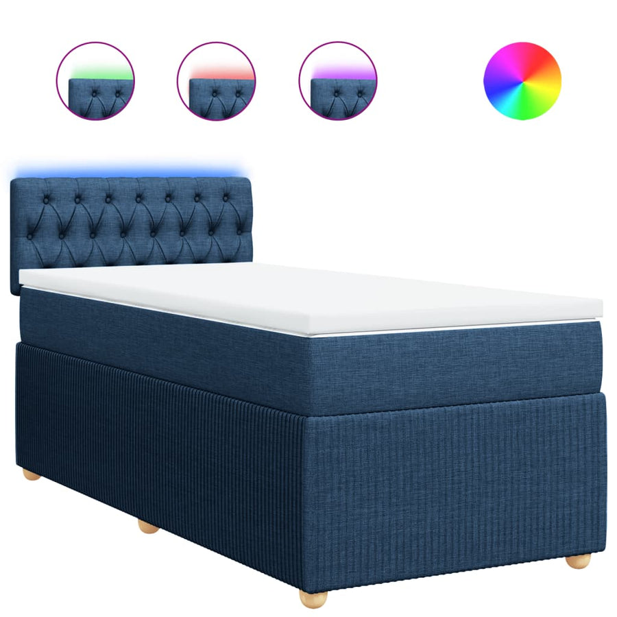 Boxspring met matras stof blauw 90x200 cm