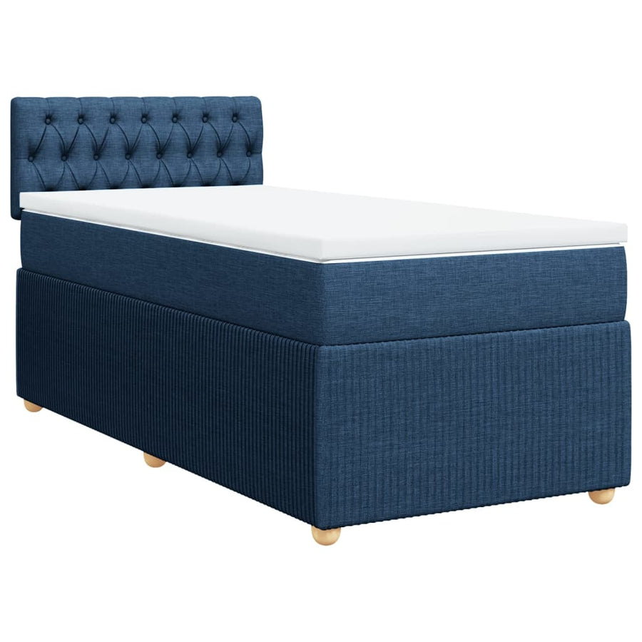 Boxspring met matras stof blauw 90x200 cm