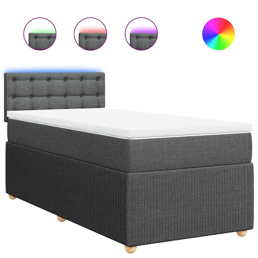 Boxspring met matras stof donkergrijs 90x200 cm