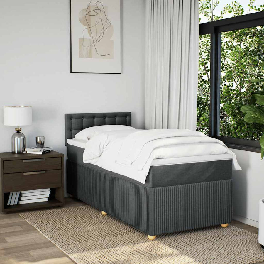 Boxspring met matras stof donkergrijs 90x200 cm