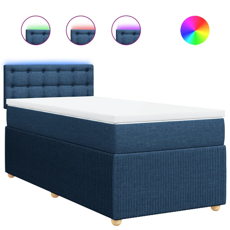 Boxspring met matras stof blauw 90x200 cm