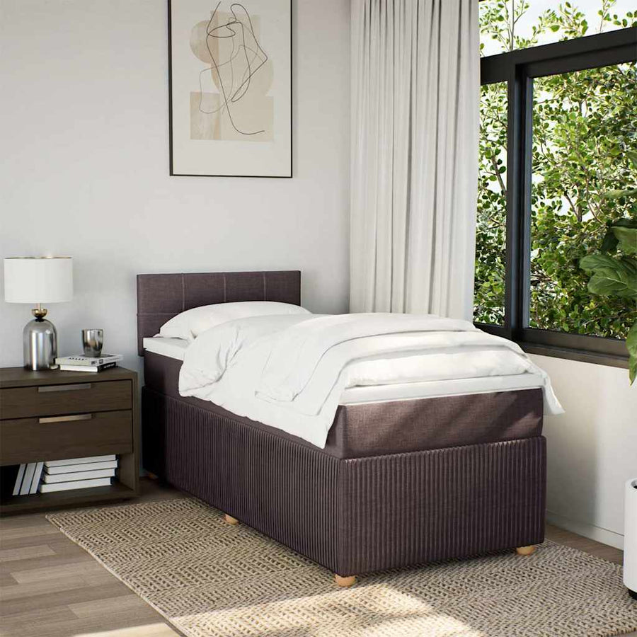 Boxspring Met Matras Stof Donkerbruin 100X200 Cm