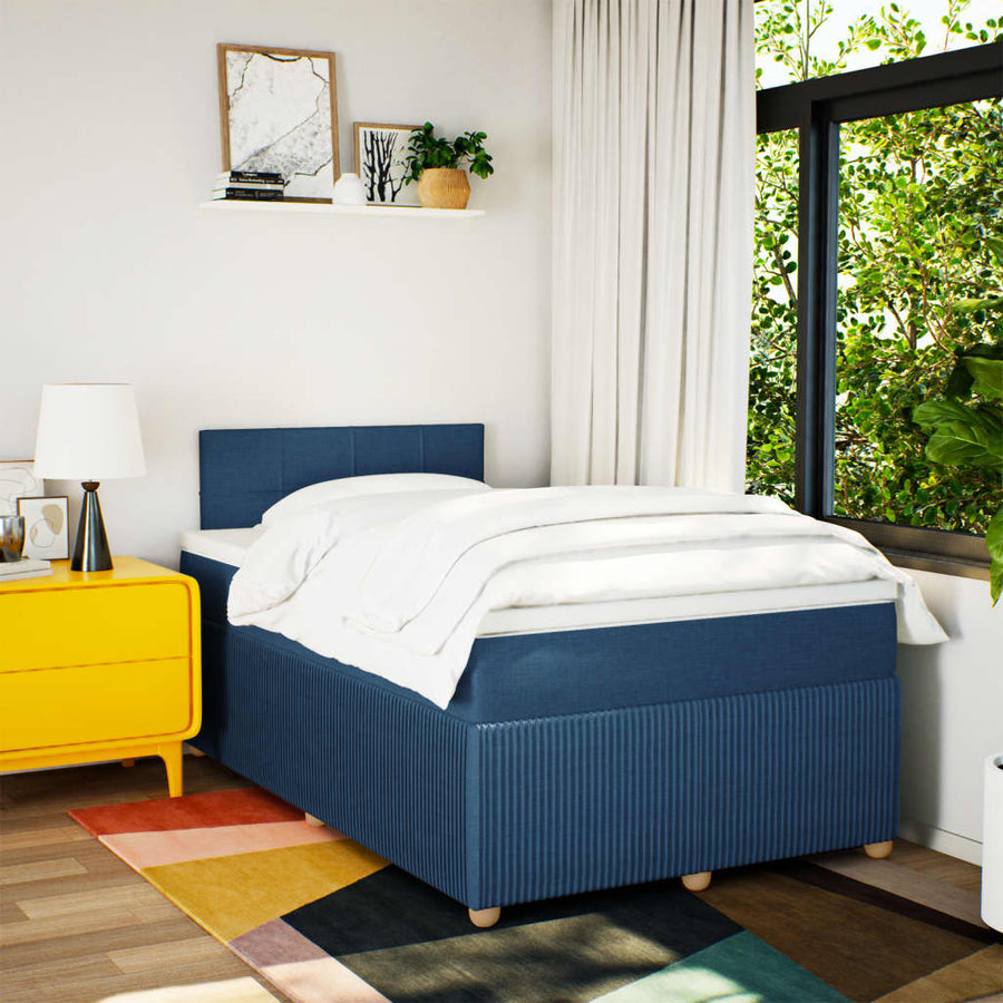 Boxspring met matras stof blauw 120x190 cm