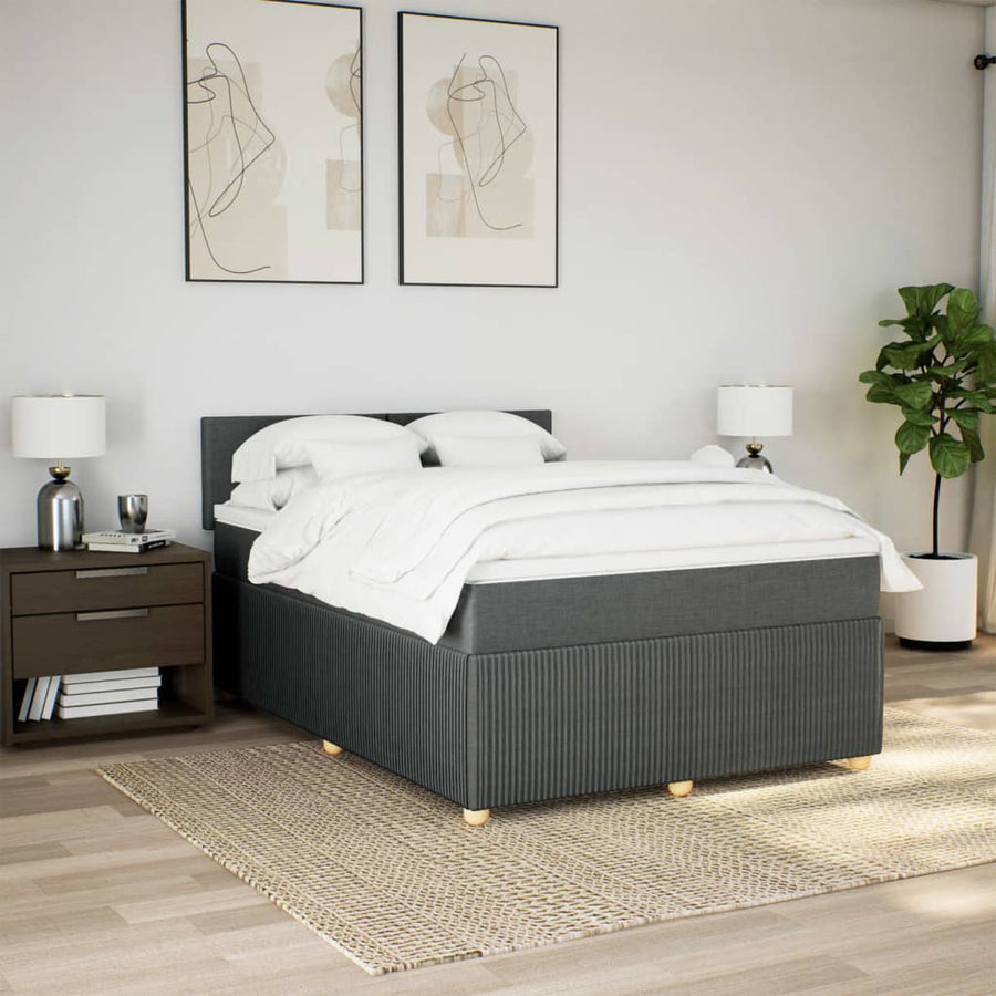 Boxspring met matras stof donkergrijs 140x190 cm