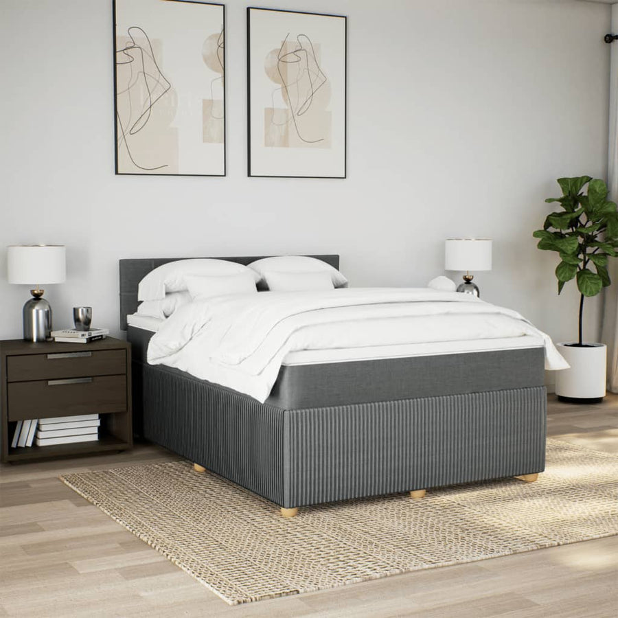 Boxspring met matras stof donkergrijs 140x190 cm