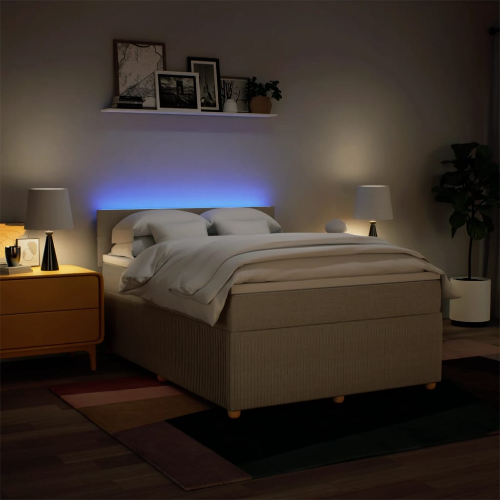Boxspring met matras stof crèmekleurig 140x190 cm