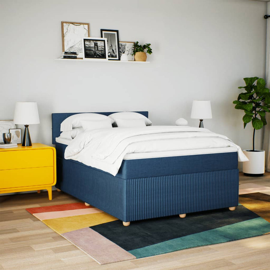 Boxspring met matras stof blauw 140x190 cm