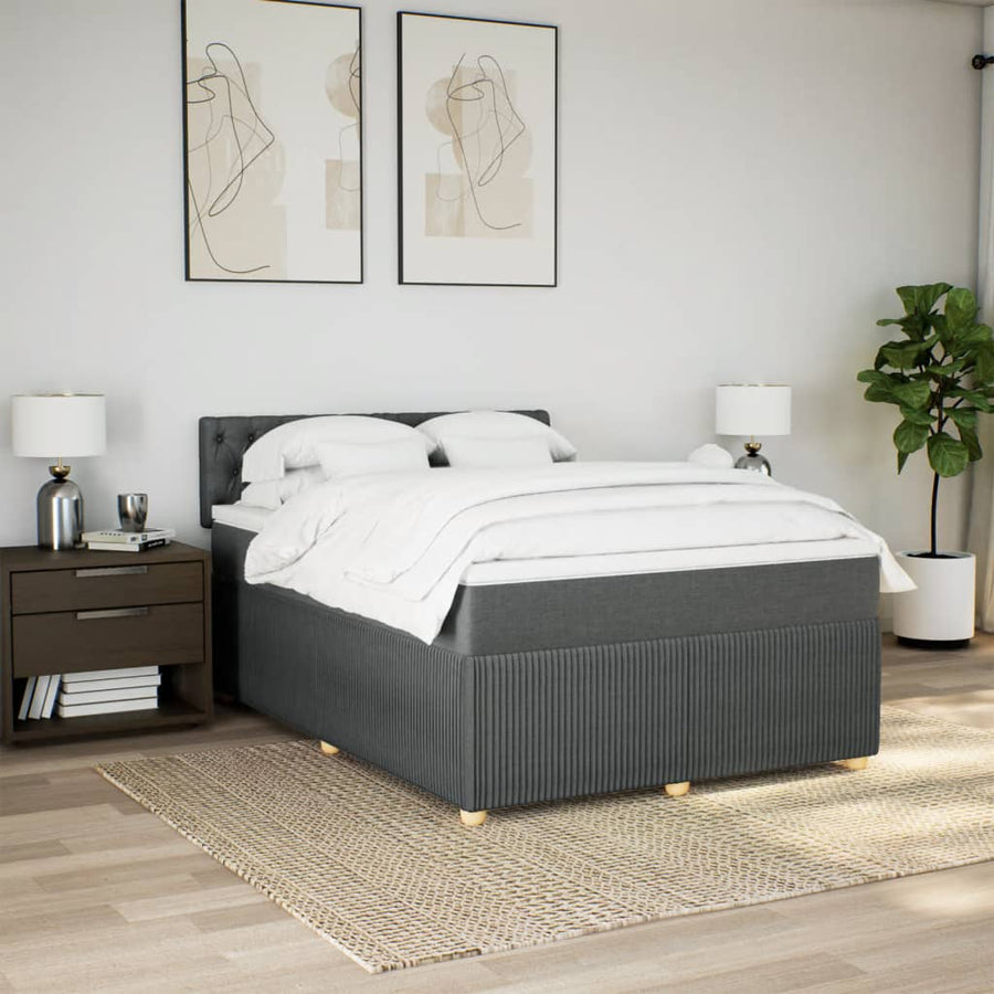 Boxspring met matras stof donkergrijs 140x190 cm