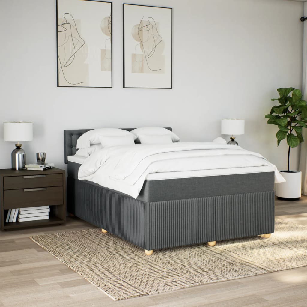 Boxspring met matras stof donkergrijs 140x190 cm