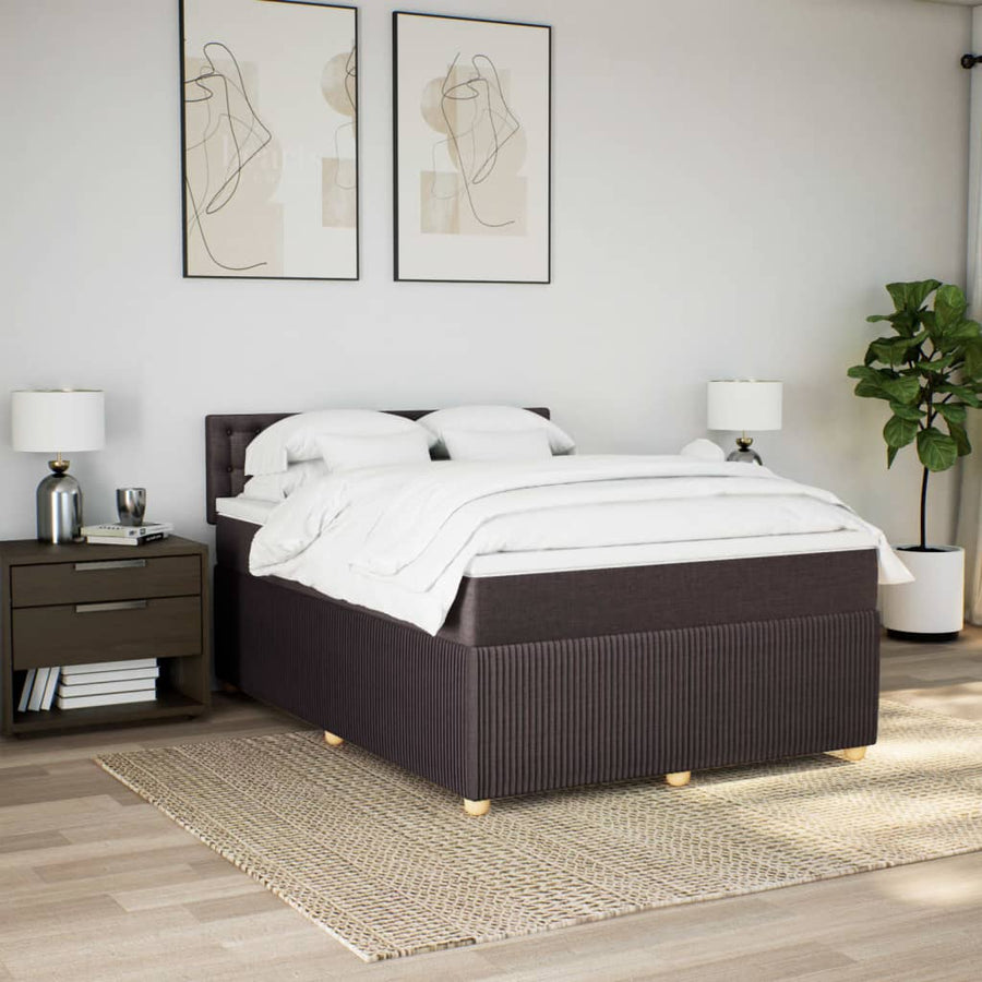 Boxspring met matras stof donkerbruin 140x190 cm