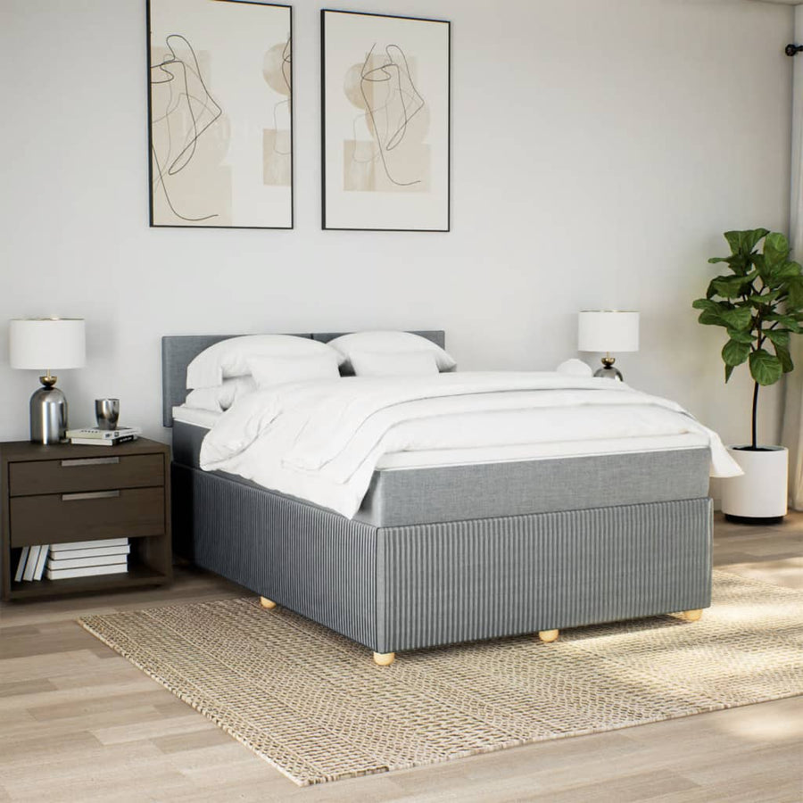 Boxspring met matras stof lichtgrijs 140x200 cm