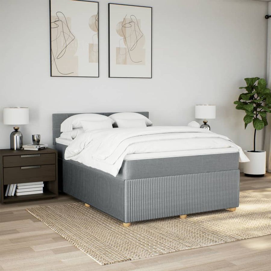 Boxspring met matras stof lichtgrijs 140x200 cm