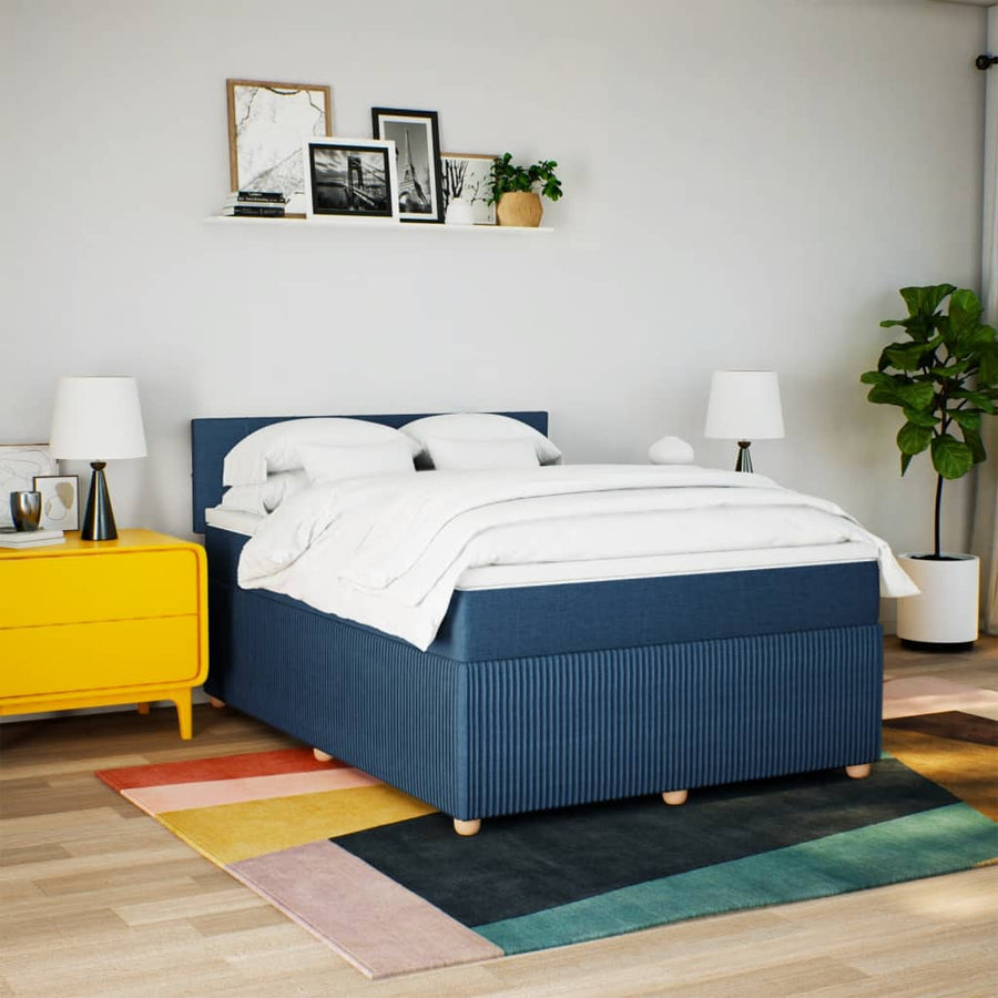 Boxspring met matras stof blauw 140x200 cm