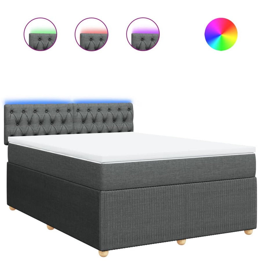 Boxspring met matras stof donkergrijs 140x200 cm