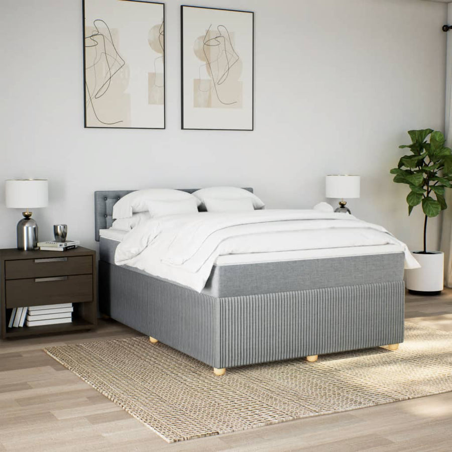 Boxspring met matras stof lichtgrijs 140x200 cm