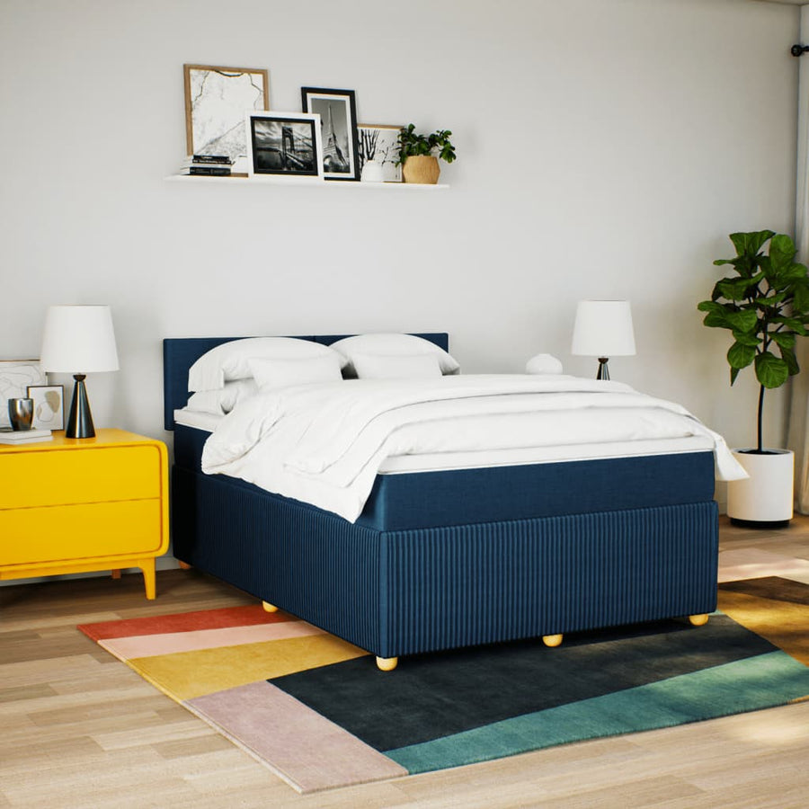 Boxspring met matras stof blauw 160x200 cm
