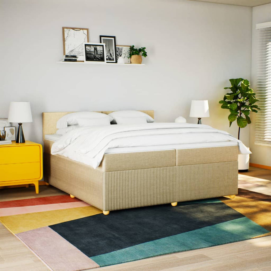 Boxspring met matras stof crèmekleurig 200x200 cm