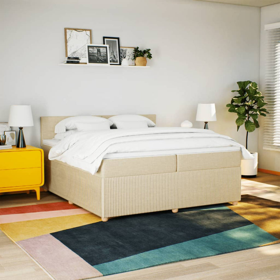 Boxspring met matras stof crèmekleurig 200x200 cm